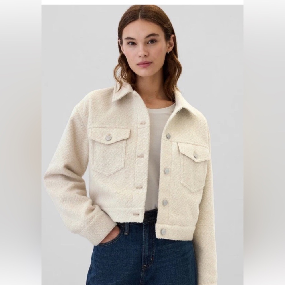 Gap Recycled Relaxed Cropped Icon Jacket Birch White XL New With Tags